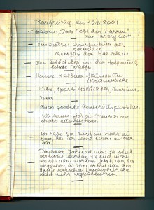 letzte persönliche Einträge in eine Kladde, Seite 1